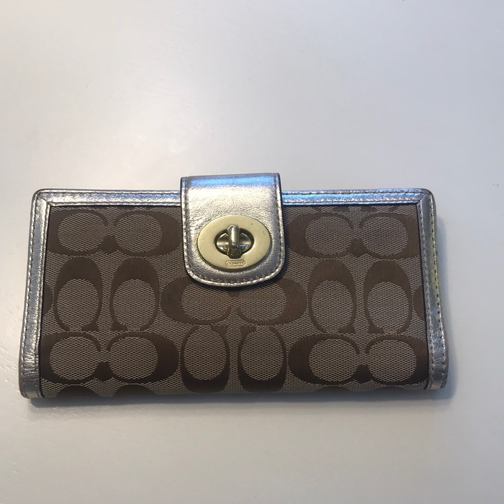 Coach monogram signature wallet with gold detail